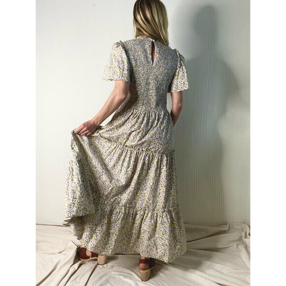BAYBALA Jolene Smocked Bust Flutter Sleeve Floral Prairie Maxi Dress LARGE - Picture 4 of 14